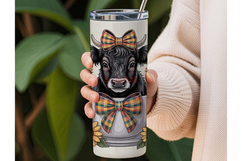 Highland Cow Sunflower Tumbler Wrap Sublimation DesignSVG 