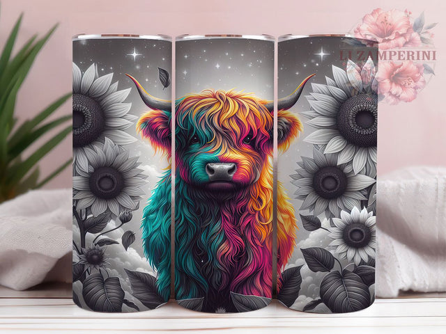 Highland Cow Sunflower Tumbler Wrap, Sunflower Cow Mug, Cute Farm Animal Cup, Rustic Boho Wrap, Country Aesthetic Design, Floral Western Gift, Sublimation Tumbler Wrap Sublimation Li Zamperini 