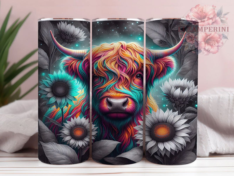 Highland Cow Sunflower Tumbler Wrap, Sunflower Cow Mug, Cute Farm Animal Cup, Rustic Boho Wrap, Country Aesthetic Design, Floral Western Gift, Sublimation Tumbler Wrap Sublimation Li Zamperini 