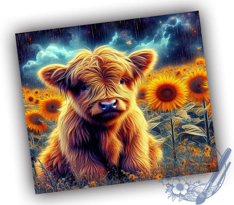 Highland Cow Sunflowers 20oz Skinny Tumbler PNG, Highland Cow Tumbler Sublimation Wrap, Straight & Tapered Tumbler Wrap, Instant Digital Download Sublimation ToriDesigns 