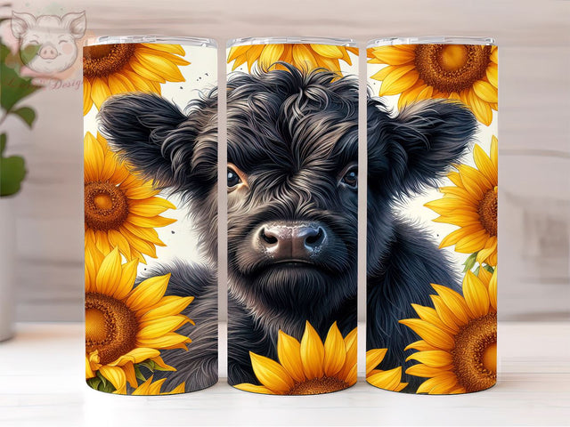 Highland Cow Sunflowers 20oz Tumbler Png, Straight & Tapered Tumbler Png, Highland Cow Tumbler Png, Digital Download PNG Sublimation Lara' s Designs 
