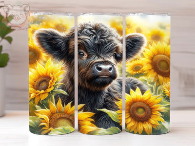 Highland Cow Sunflowers 20oz Tumbler Png, Straight & Tapered Tumbler Png, Highland Cow Tumbler Png, Digital Download PNG Sublimation Lara' s Designs 