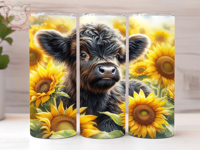 Highland Cow Sunflowers 20oz Tumbler Png, Straight & Tapered Tumbler Png, Highland Cow Tumbler Png, Digital Download PNG Sublimation Lara' s Designs 