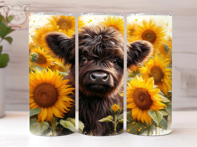 Highland Cow Sunflowers 20oz Tumbler Png, Straight & Tapered Tumbler Png, Highland Cow Tumbler Png, Digital Download PNG Sublimation Lara' s Designs 