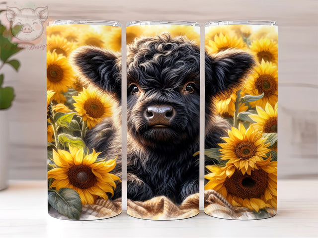 Highland Cow Sunflowers 20oz Tumbler Png, Straight & Tapered Tumbler Png, Highland Cow Tumbler Png, Digital Download PNG Sublimation Lara' s Designs 