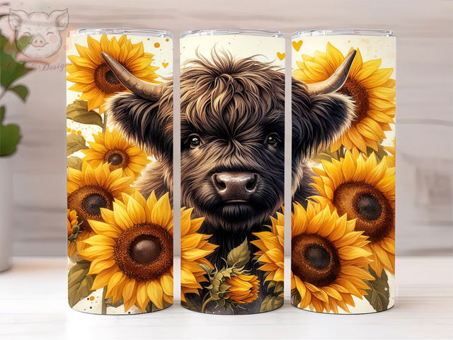 Highland Cow Sunflowers 20oz Tumbler Png, Straight & Tapered Tumbler Png, Highland Cow Tumbler Png, Digital Download PNG Sublimation Lara' s Designs 