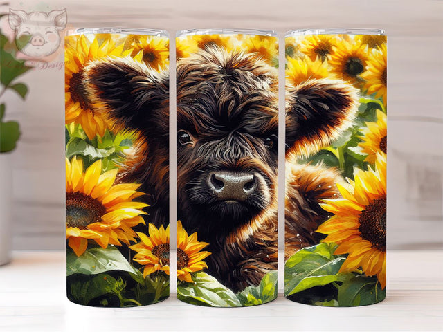 Highland Cow Sunflowers 20oz Tumbler Png, Straight & Tapered Tumbler Png, Highland Cow Tumbler Png, Digital Download PNG Sublimation Lara' s Designs 