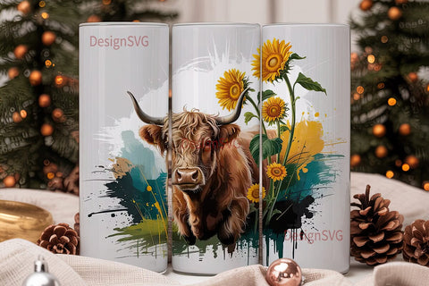 Highland Cow & Sunflowers 20oz Tumbler Sublimation DesignSVG 