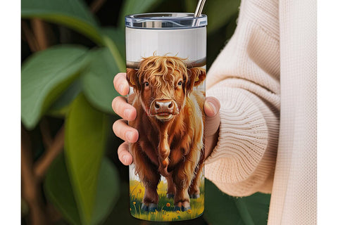 Highland Cow & Sunflowers 20oz Tumbler Sublimation DesignSVG 