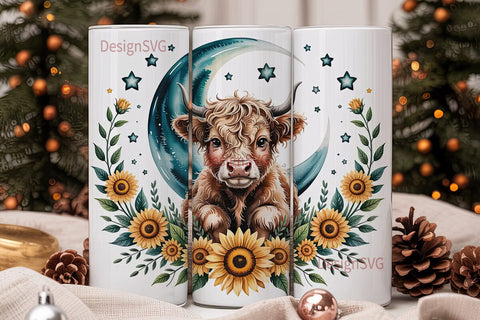 Highland Cow & Sunflowers 20oz Tumbler Sublimation DesignSVG 