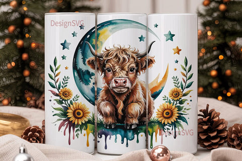 Highland Cow & Sunflowers 20oz Tumbler Sublimation DesignSVG 