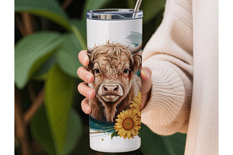 Highland Cow & Sunflowers 20oz Tumbler Sublimation DesignSVG 