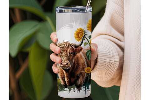 Highland Cow & Sunflowers 20oz Tumbler Sublimation DesignSVG 