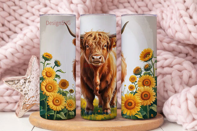 Highland Cow & Sunflowers 20oz Tumbler Sublimation DesignSVG 