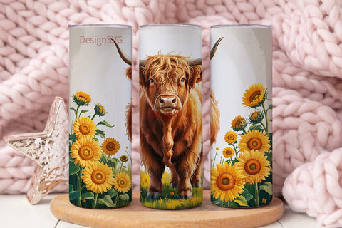 Highland Cow & Sunflowers 20oz Tumbler Sublimation DesignSVG 