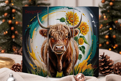 Highland Cow & Sunflowers 20oz Tumbler Sublimation DesignSVG 
