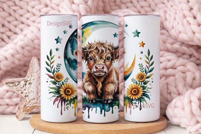 Highland Cow & Sunflowers 20oz Tumbler Sublimation DesignSVG 
