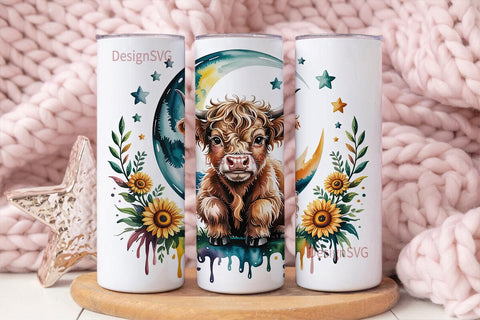 Highland Cow & Sunflowers 20oz Tumbler Sublimation DesignSVG 