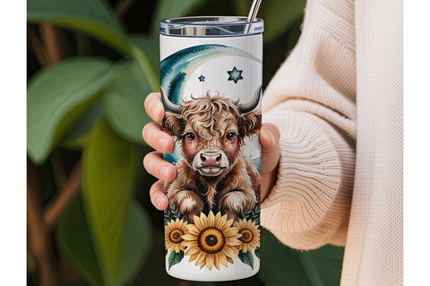 Highland Cow & Sunflowers 20oz Tumbler Sublimation DesignSVG 