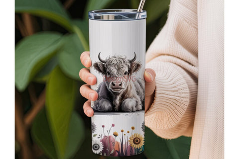 Highland Cow & Sunflowers 20oz Tumbler Sublimation DesignSVG 