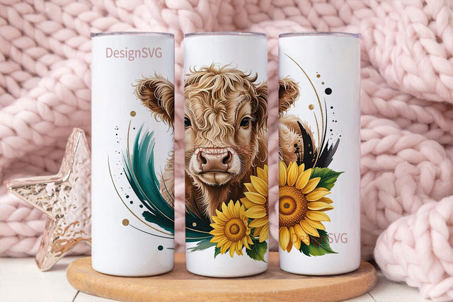 Highland Cow & Sunflowers 20oz Tumbler Sublimation DesignSVG 