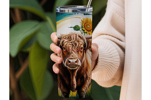 Highland Cow & Sunflowers 20oz Tumbler Sublimation DesignSVG 