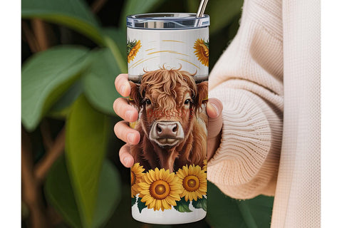 Highland Cow & Sunflowers 20oz Tumbler Sublimation DesignSVG 