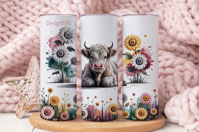 Highland Cow & Sunflowers 20oz Tumbler Sublimation DesignSVG 