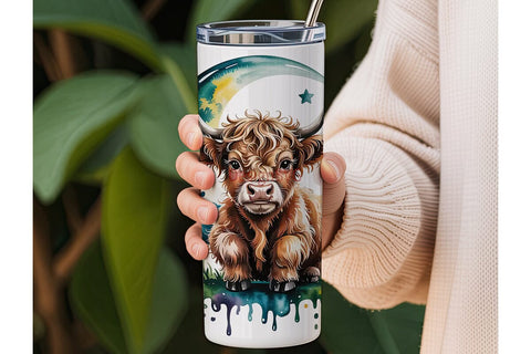 Highland Cow & Sunflowers 20oz Tumbler Sublimation DesignSVG 