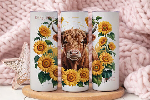 Highland Cow & Sunflowers 20oz Tumbler Sublimation DesignSVG 