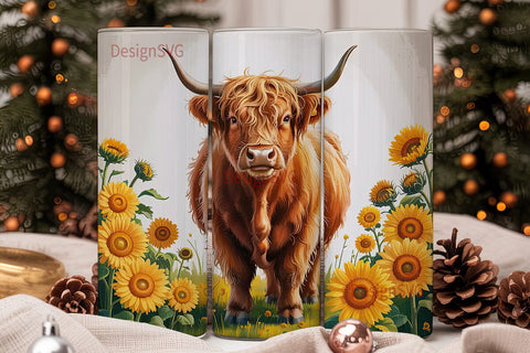 Highland Cow & Sunflowers 20oz Tumbler Sublimation DesignSVG 