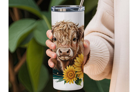 Highland Cow & Sunflowers 20oz Tumbler Sublimation DesignSVG 