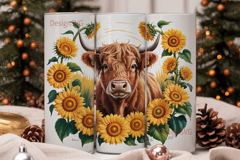 Highland Cow & Sunflowers 20oz Tumbler Sublimation DesignSVG 