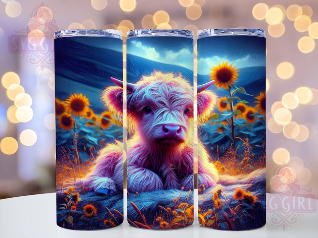 Highland Cow Sunflowers 20oz Tumbler Wrap Sublimation Design, Straight Tapered Tumbler Wrap, Highland Cow Tumbler Png, Instant Digital Download Sublimation SvggirlplusArt 