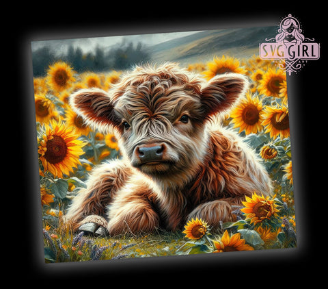 Highland Cow Sunflowers 20oz Tumbler Wrap Sublimation Design, Straight Tapered Tumbler Wrap, Highland Cow Tumbler Png, Instant Digital Download Sublimation SvggirlplusArt 