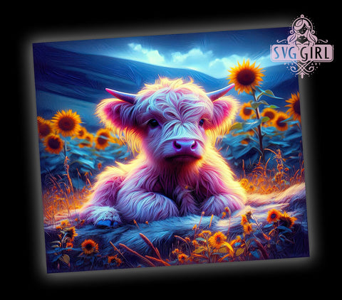 Highland Cow Sunflowers 20oz Tumbler Wrap Sublimation Design, Straight Tapered Tumbler Wrap, Highland Cow Tumbler Png, Instant Digital Download Sublimation SvggirlplusArt 