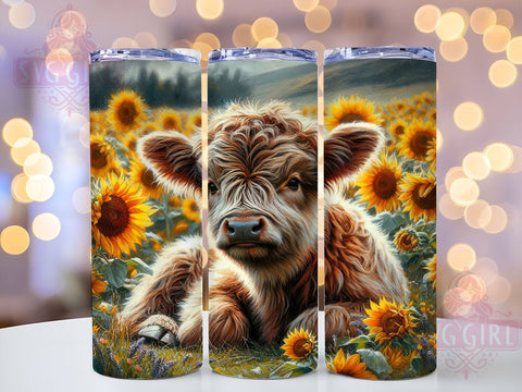 Highland Cow Sunflowers 20oz Tumbler Wrap Sublimation Design, Straight Tapered Tumbler Wrap, Highland Cow Tumbler Png, Instant Digital Download Sublimation SvggirlplusArt 
