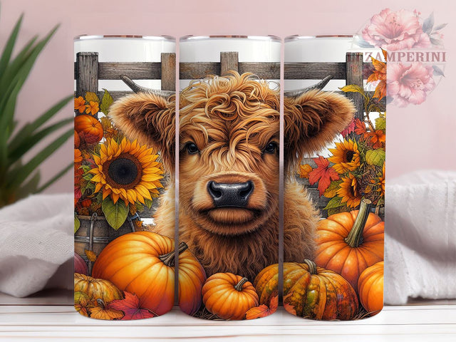 Highland Cow Sunflowers and Pumpkins 20oz Tumbler Wrap PNG, Highland Cow Fall Tumbler Png, Straight & Tapered Tumbler Wrap, Instant Digital Download Sublimation Li Zamperini 
