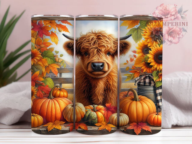 Highland Cow Sunflowers and Pumpkins 20oz Tumbler Wrap PNG, Highland Cow Fall Tumbler Png, Straight & Tapered Tumbler Wrap, Instant Digital Download Sublimation Li Zamperini 