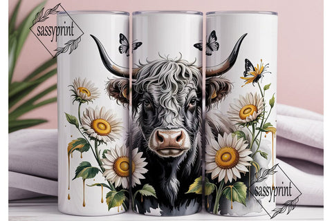 Highland Cow & Sunflowers Tumbler Wrap Sublimation sassyprint 