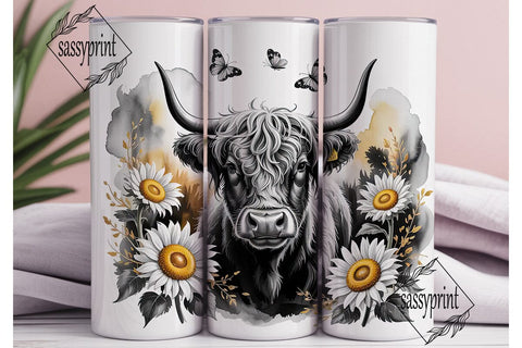 Highland Cow & Sunflowers Tumbler Wrap Sublimation sassyprint 