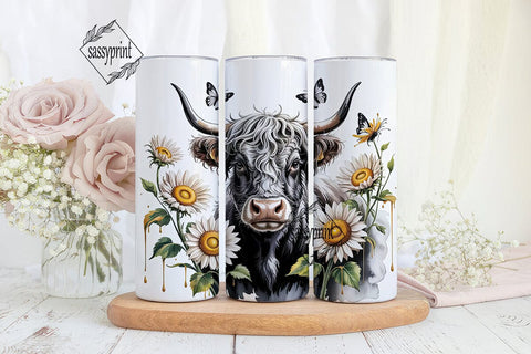 Highland Cow & Sunflowers Tumbler Wrap Sublimation sassyprint 