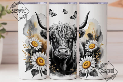 Highland Cow & Sunflowers Tumbler Wrap Sublimation sassyprint 
