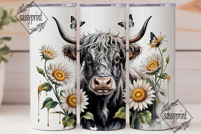 Highland Cow & Sunflowers Tumbler Wrap Sublimation sassyprint 