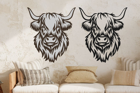 Highland Cow SVG, Laser Cut File, Farmhouse Wall Art, Cricut Silhouette, Cow Head Clipart, Rustic Decor, DXF Vector Cut File SVG TonisArtStudio 