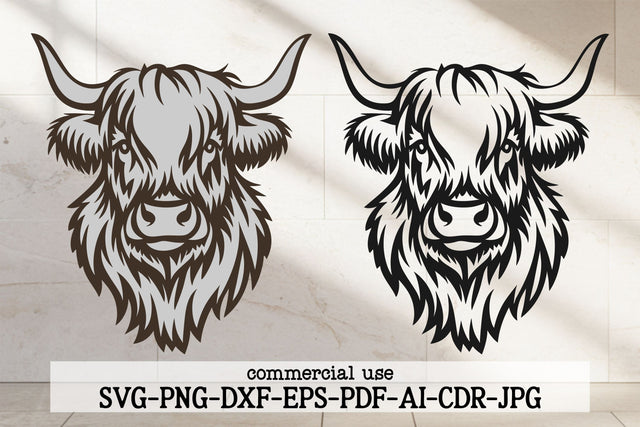 Highland Cow SVG, Laser Cut File, Farmhouse Wall Art, Cricut Silhouette, Cow Head Clipart, Rustic Decor, DXF Vector Cut File SVG TonisArtStudio 