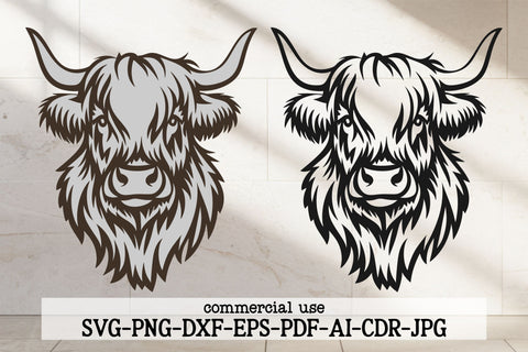 Highland Cow SVG, Laser Cut File, Farmhouse Wall Art, Cricut Silhouette, Cow Head Clipart, Rustic Decor, DXF Vector Cut File SVG TonisArtStudio 