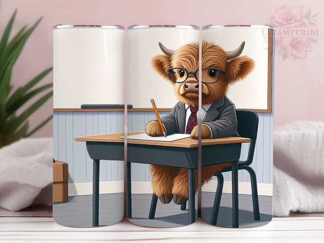 Highland Cow Teacher 20oz Tumbler Wrap PNG, Highland Cow Tumbler Png, Straight & Tapered Tumbler Wrap, Instant Digital Download Sublimation Li Zamperini 