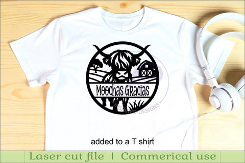 Highland cow themed name sign design for laser cutting SVG APInspireddesigns 