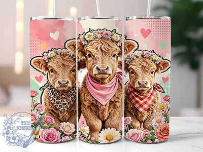 Highland Cow Trio Floral 20oz Tumbler, Highland Cow, Trio Motif, Floral Accent, Sublimation Wrap, 20oz Tumbler, Rustic Aesthetic, Country Charm Sublimation ToriDesigns 